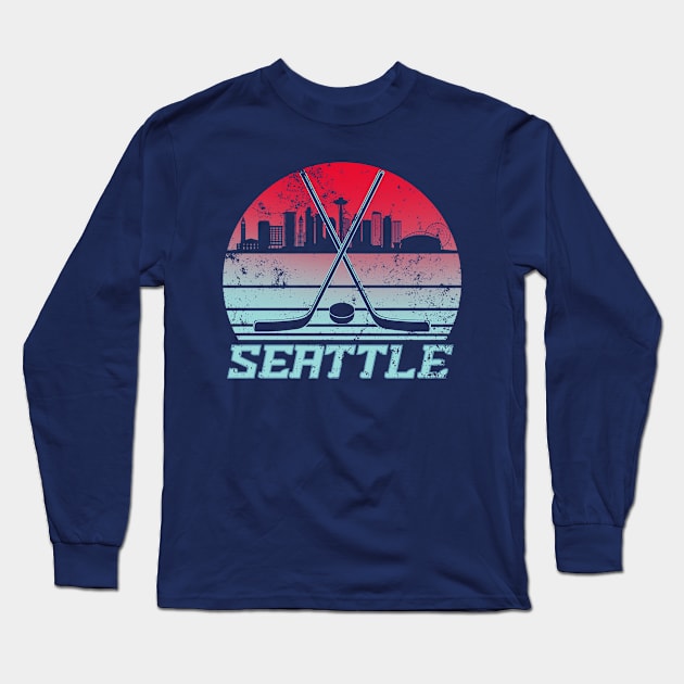 Retro Sunset Seattle Hockey Long Sleeve T-Shirt by Ruffeli